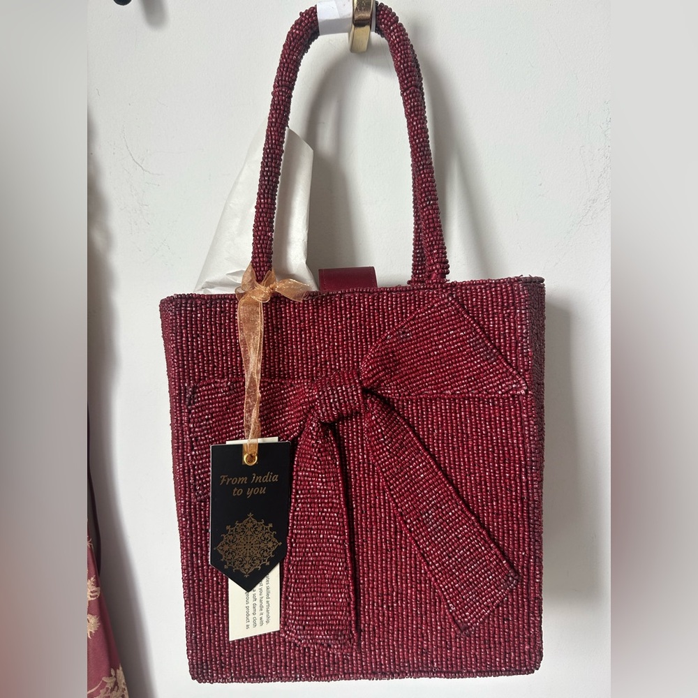Viral Beaded Red Bow Tote Bag